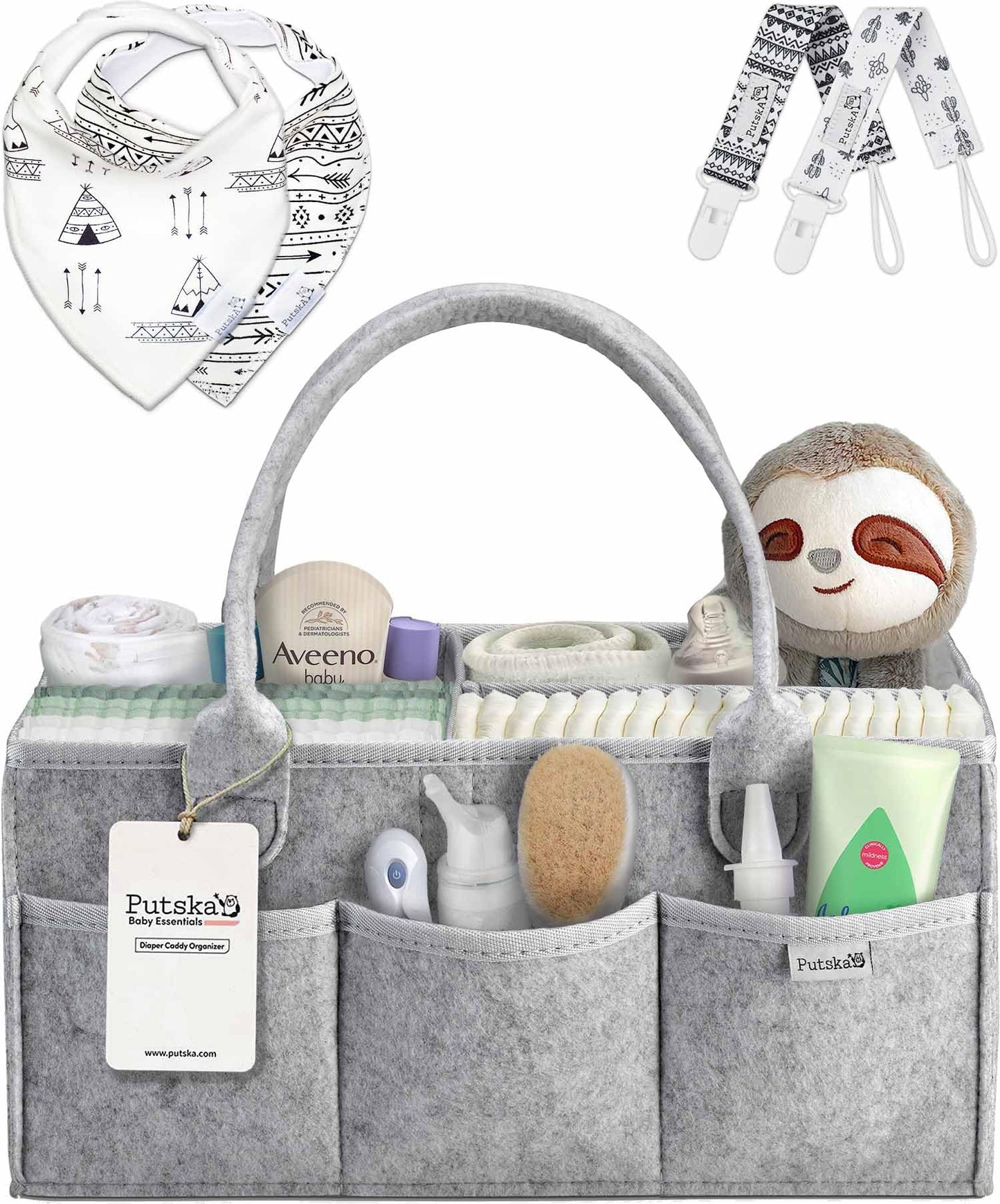 PUTSKA Baby Diaper Caddy Organizer Nursery Basket Set Baby Basket Gift Registry Baby Shower List Baby Must Haves Essentials Neut