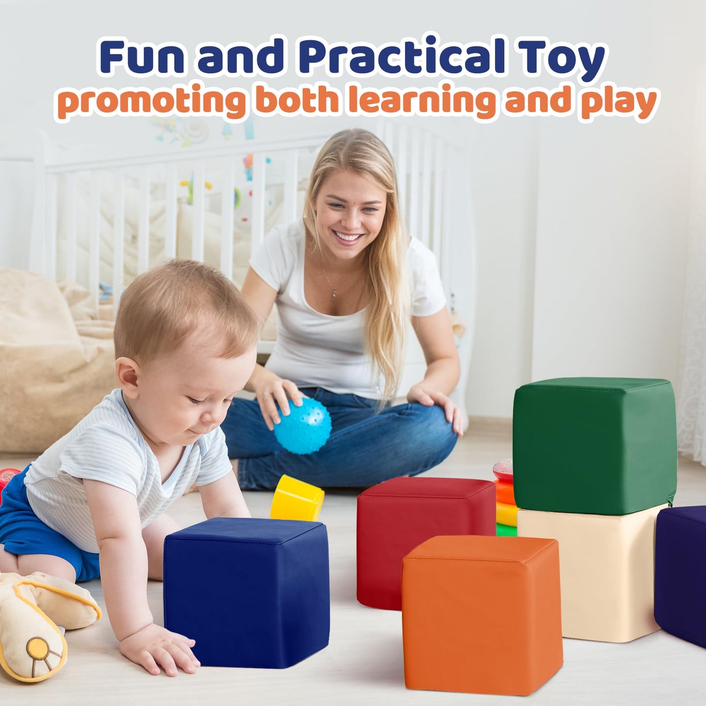 Foam Building Toys for Toddlers: 6Pcs Waterproof PU Leather Soft Foam Blocks - Colorful Large Stacking Blocks - Early Learning C