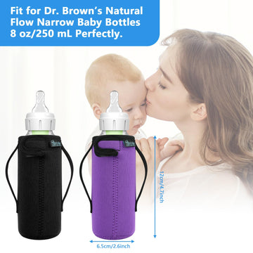 Beautyflier Glass Baby Bottle Sleeve Covers For Dr. Browns Natural Narrow Baby Bottles 8 Oz With Dual Handle, 3.3Mm Thicken Heat