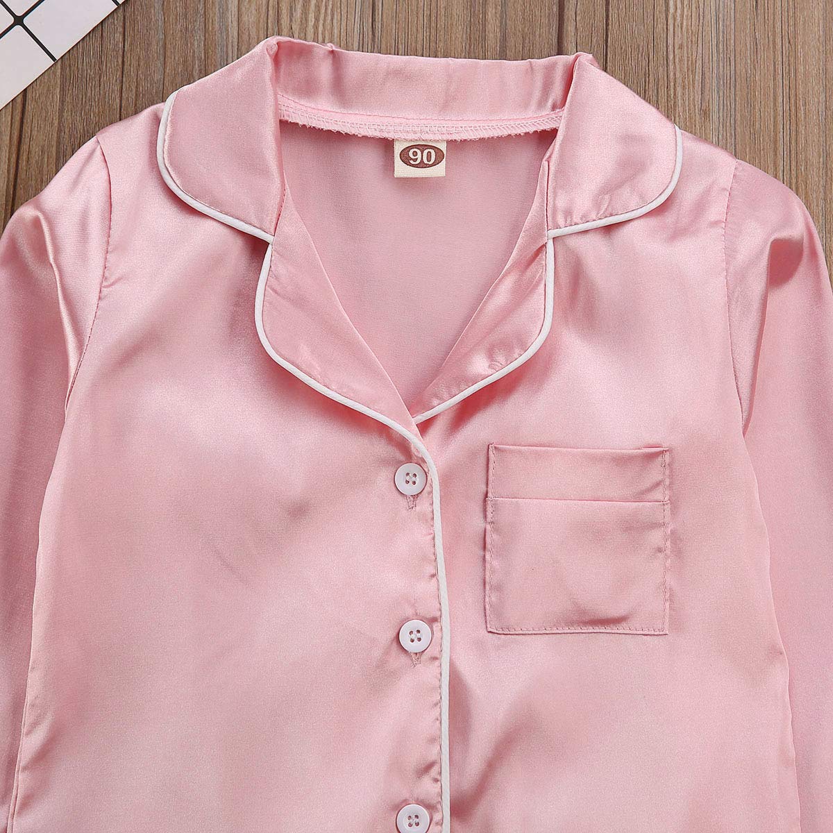Toddler Baby Kids Satin Pajamas Set, Long Sleeve Button-Down Sleepwear Pjs For Girls (4T, A-Pink)