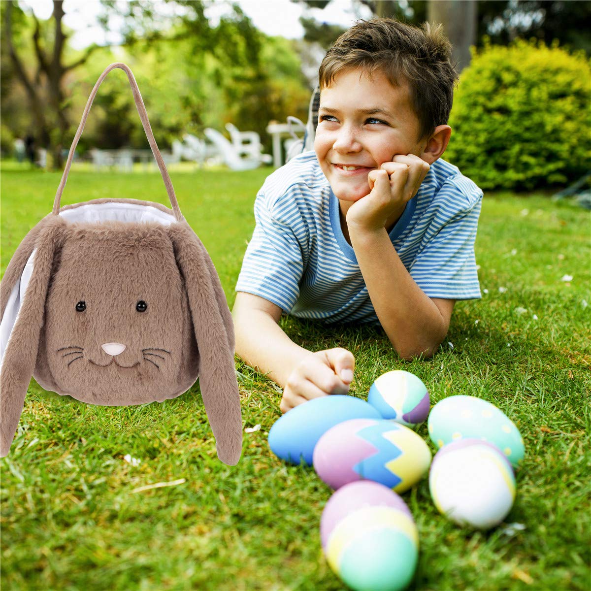 Plush Easter Bunny Basket For Kids Boys Girls Easter Buckets With Long Plush Ear Personalized Egg Hunting Bags,Bunny Kids Easter