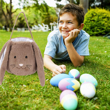 Plush Easter Bunny Basket For Kids Boys Girls Easter Buckets With Long Plush Ear Personalized Egg Hunting Bags,Bunny Kids Easter