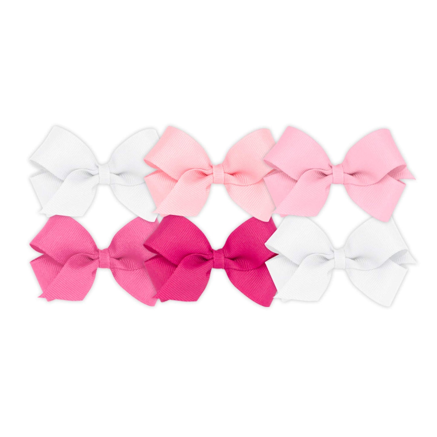 Wee Ones Girls ' Mini Bow 6 Pc Set Solid Grosgrain Variety Pack On A Weestay Clip - White, Light Pink, Pearl, Hot Pink, Shocking