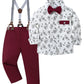 Disaur Toddler Boy Suits Gentleman Wedding Outfits,Formal Dress Shirt+Bowtie +Suspender Pants 12Months-5T(Red,12-18M)