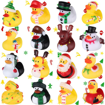 Sratte 16 Christmas Rubber Duck Bulk, Mini Santa Rubber Duck Bath Toys Assorted Xmas Party Decorations for White Elephant Gifts 