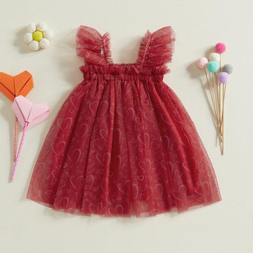 Toddler Baby Girl Dress Valentines Day Heart Bow Sleeveless Layered Tulle Tutu Dresses Princess Holiday Party Dress (D Heart Red