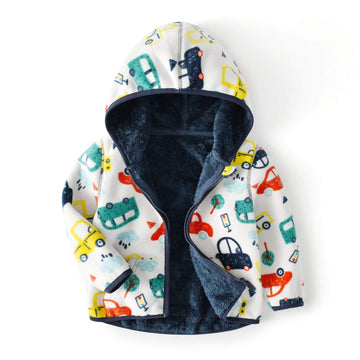 Feidoog Toddler Polar Fleece Jacket Hooded Baby Boys Girls Autumn Winter Long Sleeve Thick Warm Outerwear,Little Car,2-3T