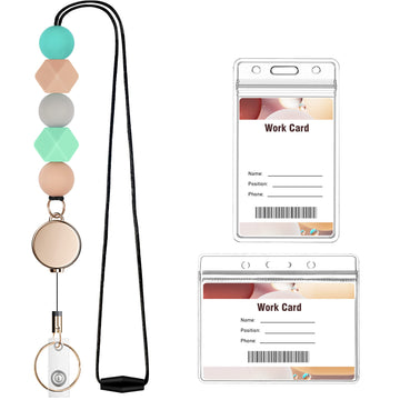 Retractable Lanyard With Badge Holders, Kaptron Cute Teacher Lanyard For Id Badges And Keys, Silicone Beaded Lanyard For Women,