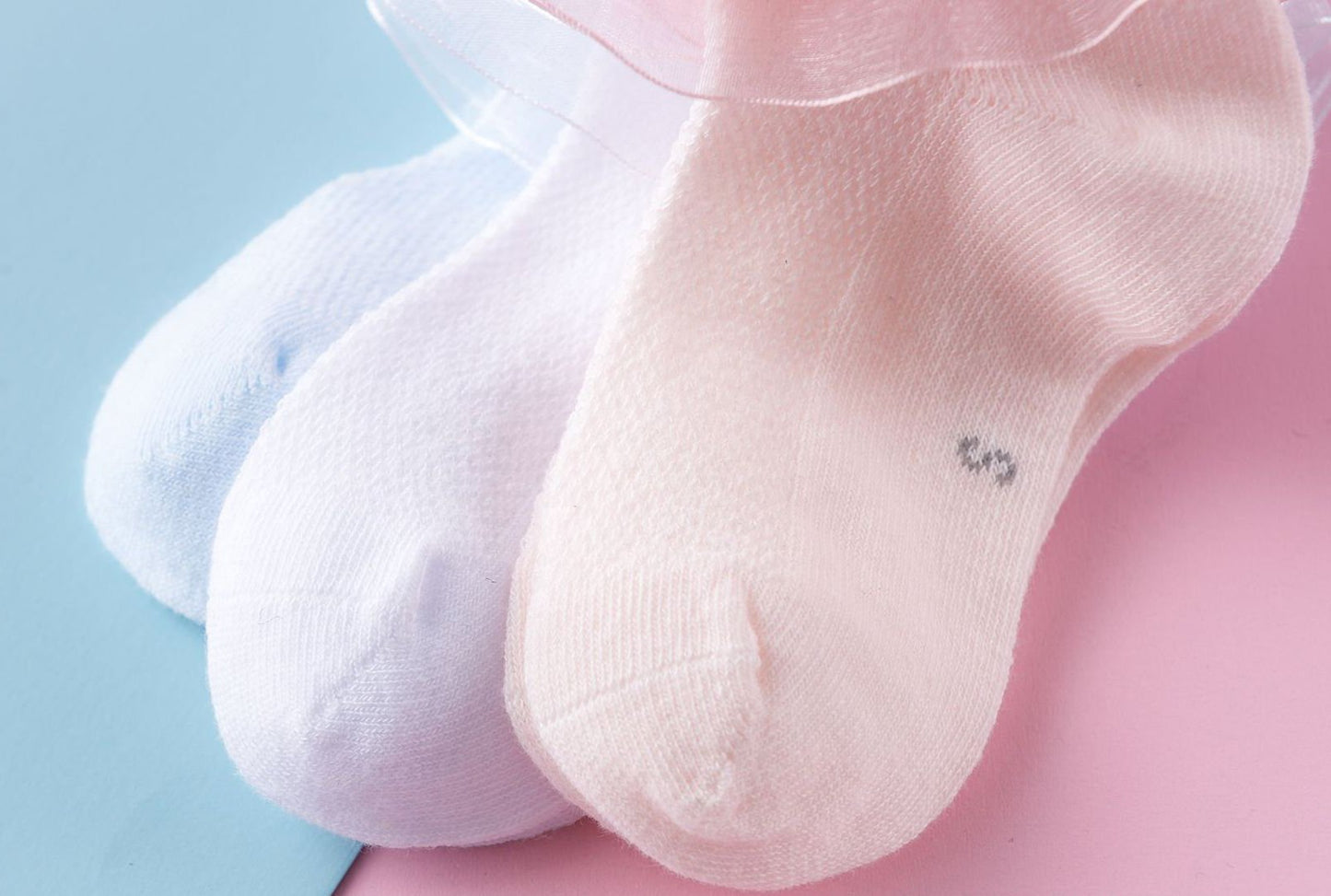 Domii Toddlers Girls Socks With Ruffles Baby Lace Ankle Socks With Bowknot Eyelet Frilly Mesh Socks 3-Pack Blue White And Pink S