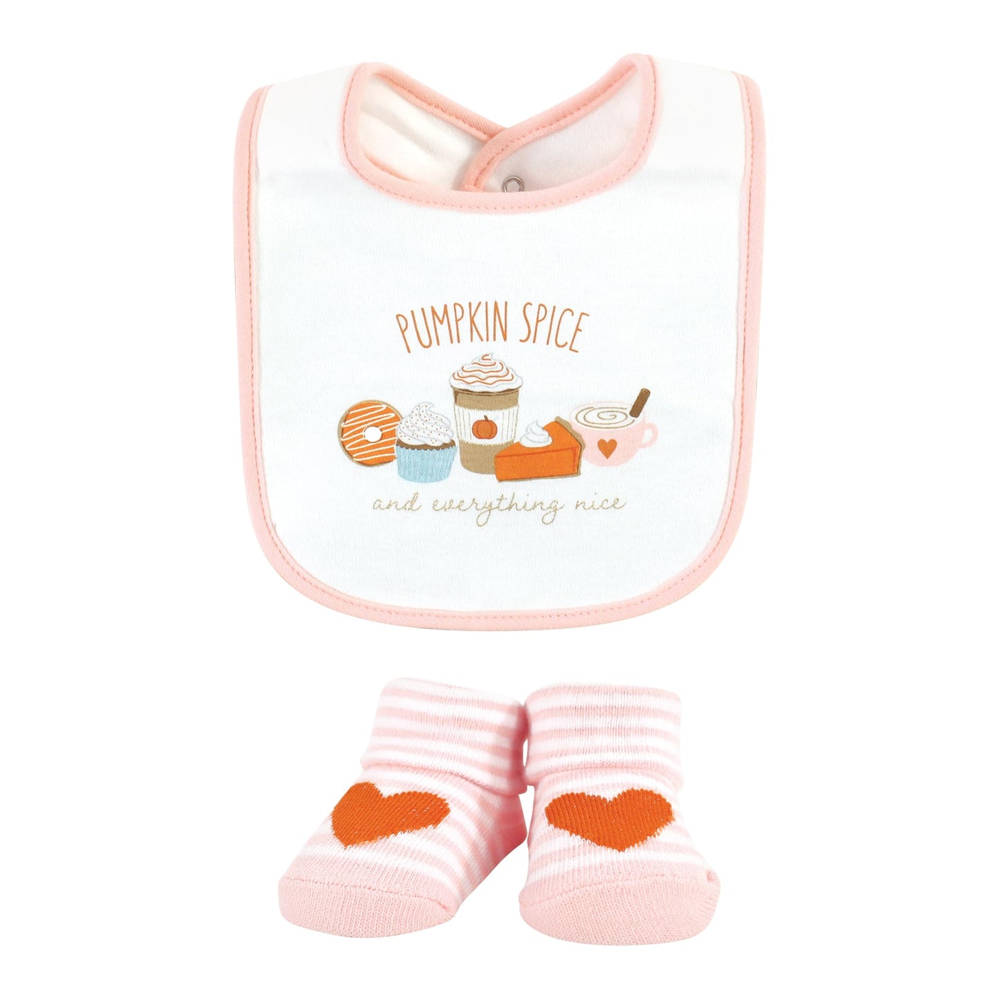 Hudson Baby Unisex Baby Cotton Bib And Sock Set, Pumpkin Spice, One Size
