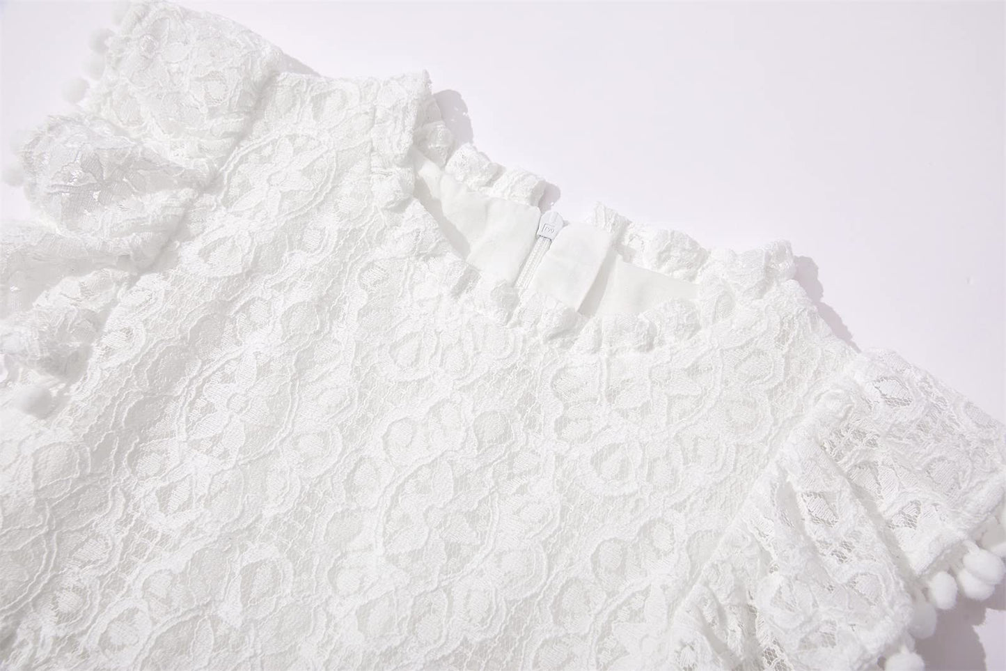 Niyage Toddler Girls Elegant Lace Pom Pom Flutter Sleeve Party Princess Dress White 110