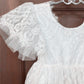 2Bunnies Girl Paisley Lace Back A-Line Tutu Tulle Party Flower Girl Dress (All Lace Flutter Sleeve Knee-White, 12M)