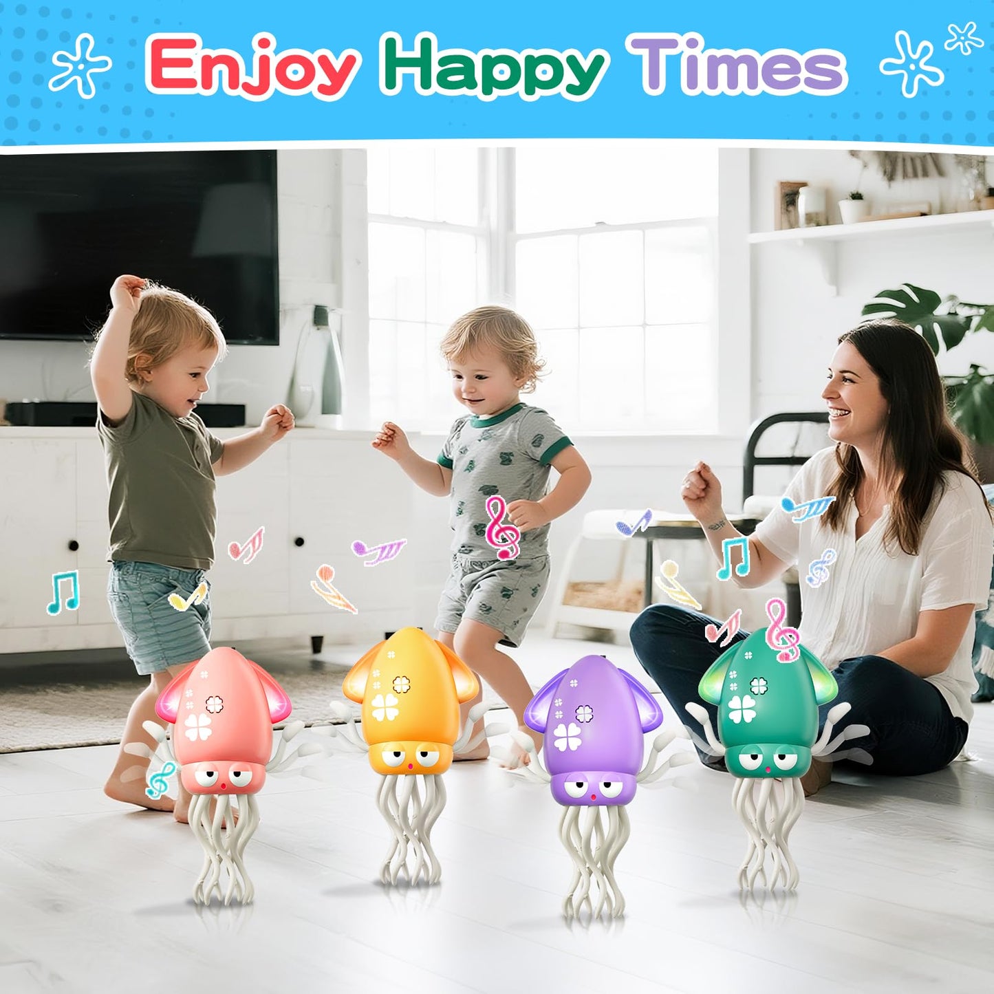 Dancing Squid Baby Toy, Dancing Octopus Tummy Time Toys for Toddlers, Infant Crawling Walking Baby Toys with Music & Light for 3