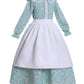 Vibsion Girls Pioneer Prairie Costume Pilgrim Dress Kids Floral Colonial Village Girl Costumes Bonnet Apron Set Green