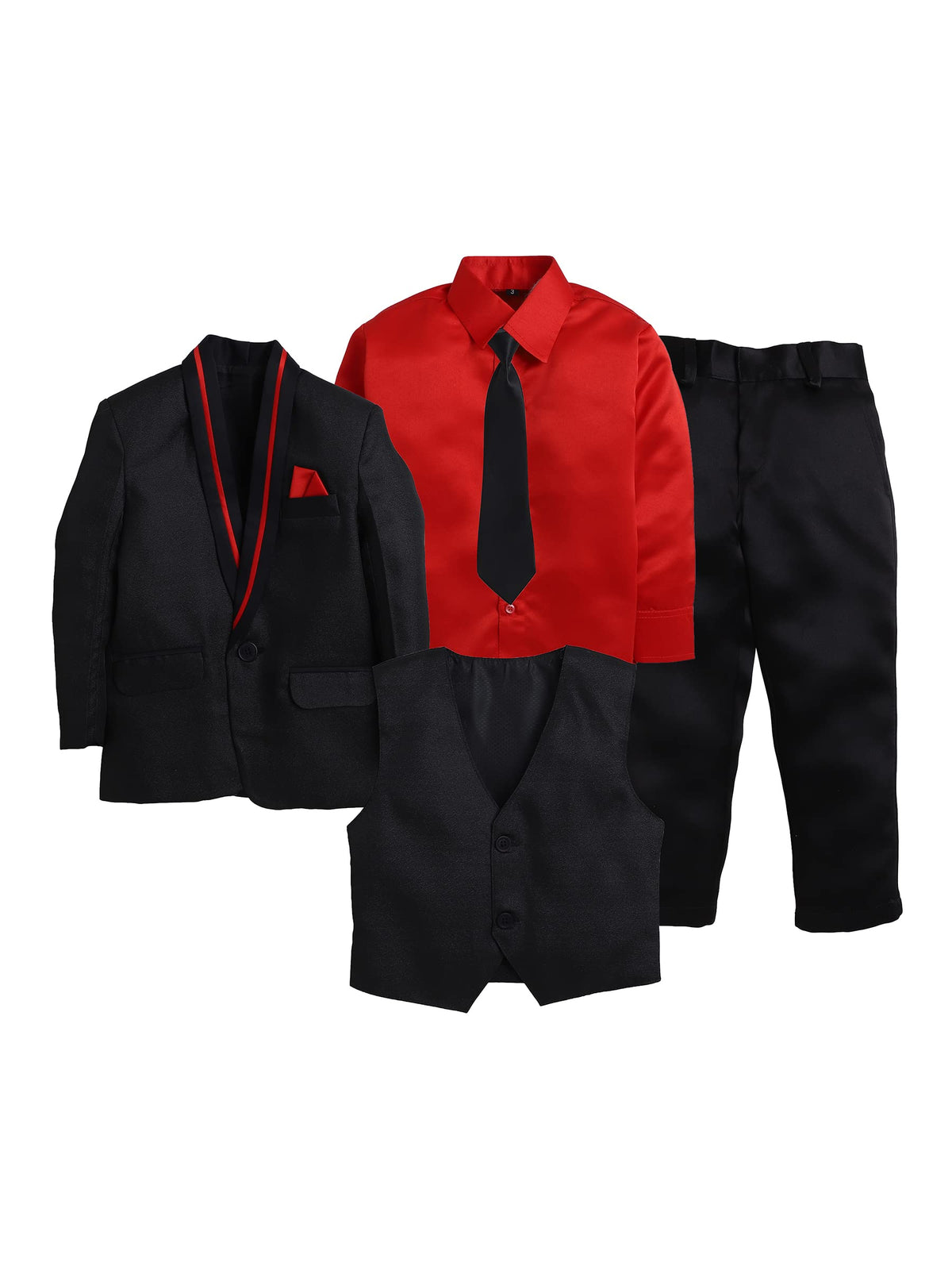 Jeetethnics Boys Black Coat Suit Set With Waistcoat Shirt And Trousers (9066Mh)