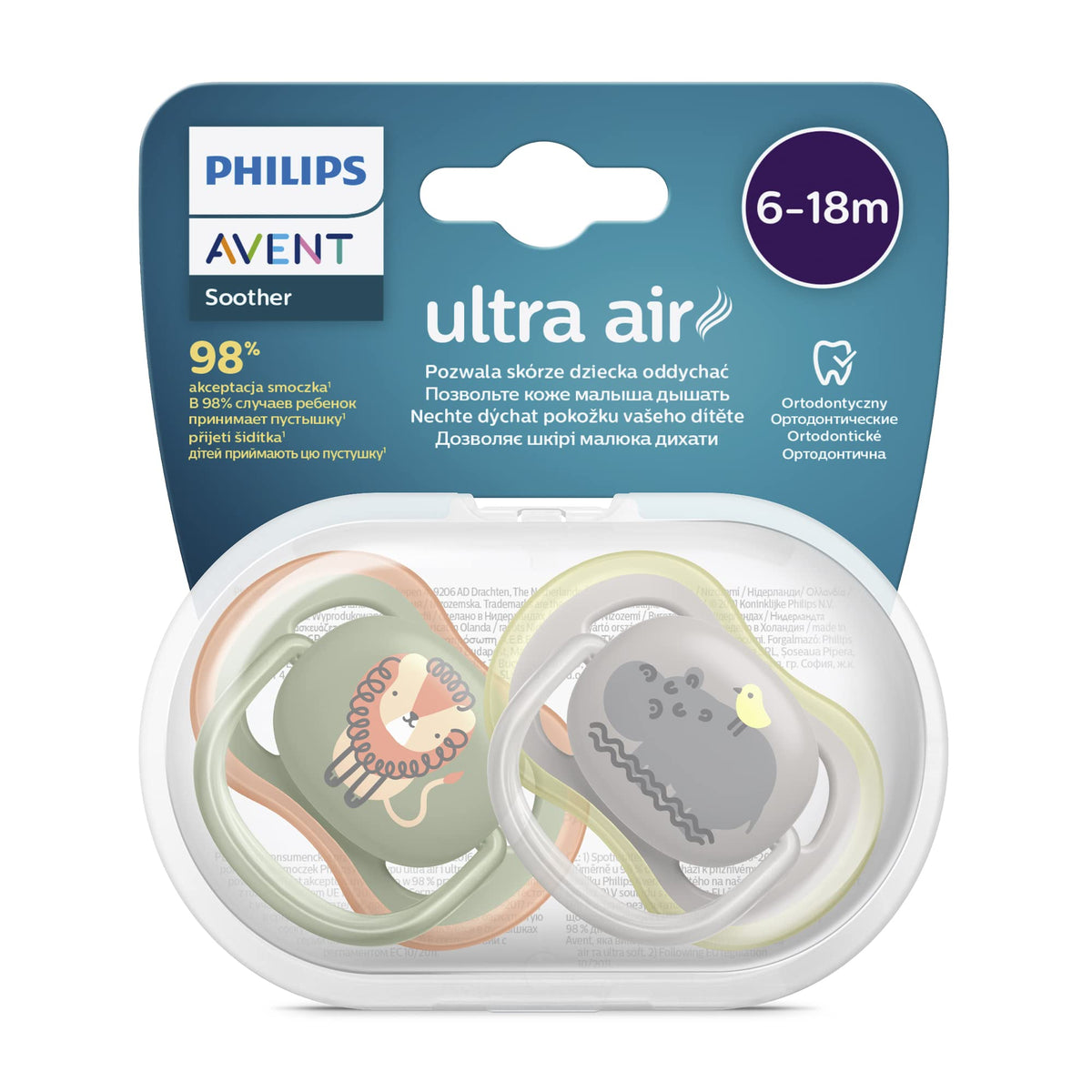 Philips Avent Ultra Air Pacifier Pack Of 2 | High Ventilation | 98% Acceptance | BpaFree | For Babies From 618 Months (Model S