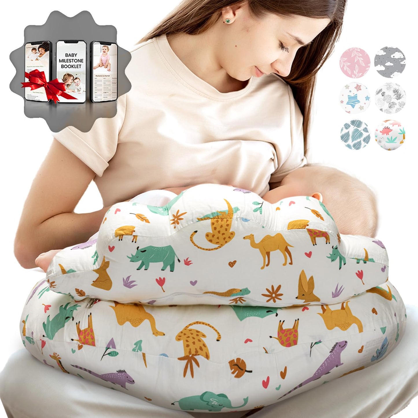 Pillani Nursing Pillow, Plus Size Breastfeeding Pillows For Enhanced Support & Comfort For Mom & Baby, Removable Cotton Cover, A