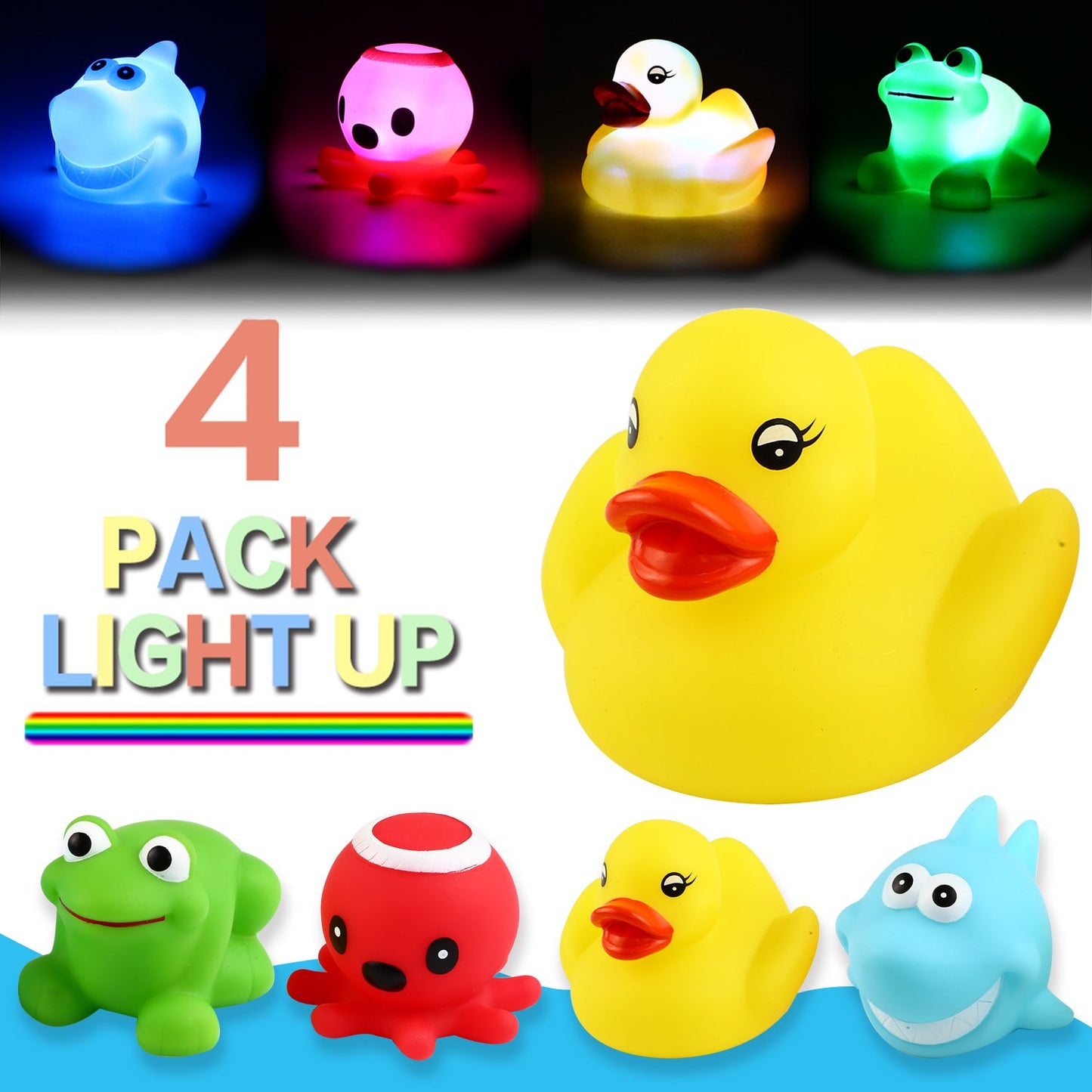 Yeonha Toys Bath Toy, Can Flashing Colourful Light(Big Style 4 Pack), Floating Bath Toy, Light Up Bathtub Water Tub Toy for Pool