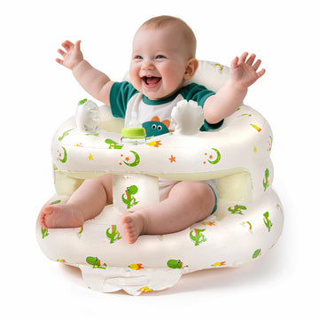 Inflatable Baby Seat for Babies 3-36 Months, Sit Me Up Floor Chair with Built-in Air Pump, Squeaky Dinosaur Ears & Full Support 