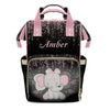 XOZOTY Cute Elephant Black Pink Diaper Bags Backpack Personalized Baby Nursing Nappy Travel Tote Bag Gifts for Mom Girl