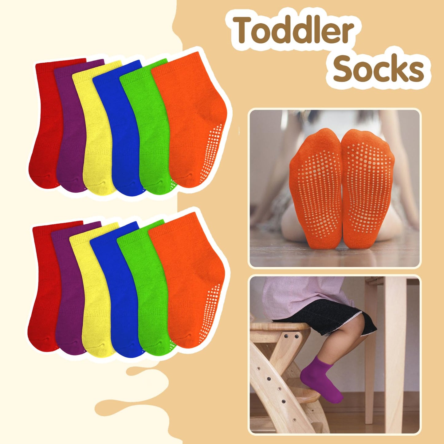 Hycles Non-Slip Toddler Socks With Grips Girls Grip Socks For 5-7 Years Kid Toddler Boys Anti Slip Sticky Sock