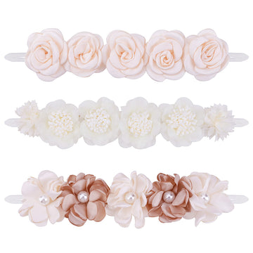 Mligril 3Pcs Baby Girl Floral Headbands Set-Elastic Hair Band Crown Flower Wraps For Newborn Infant Toddler (3, Off White)