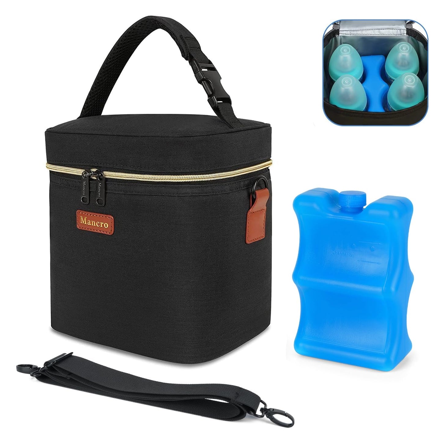 Mancro Breastmilk Cooler Bag Travel, Fits 4 Baby Bottles Up to 9 Ounce, Baby Bottle Bag with Ice Pack, Insulation Breast Milk Co