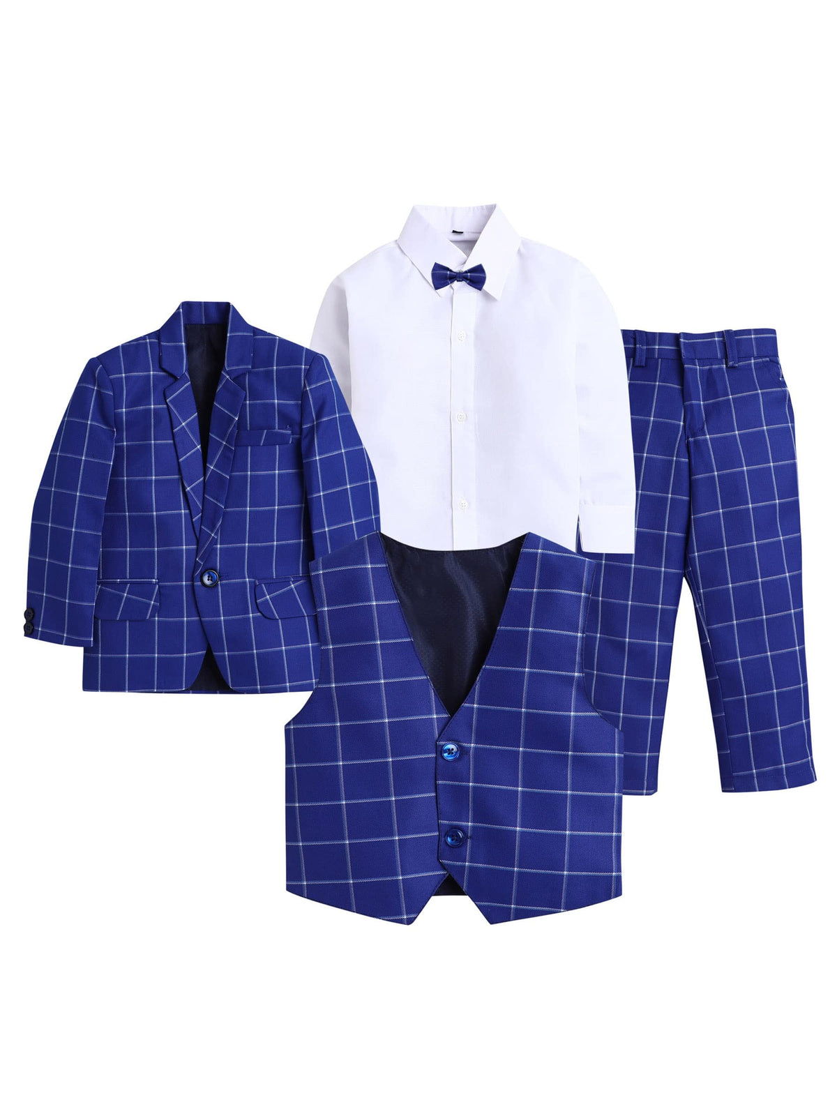 Jeetethnics Boys Navy Blue Checked Coat Suit Set With Waistcoat Shirt And Trousers (9056Dh)
