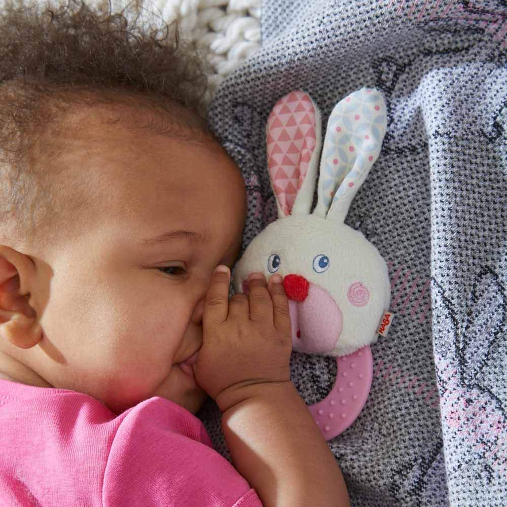 Haba Easter Bunny Teether And Grasping Toy For First Easter Gifts And Infant Easter Basket Stuffers, Crinkle Toys For Baby And T