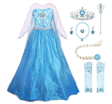 Jerrisapparel Princess Dress Queen Costume Cosplay Dress Up With Accessories (6-7, Blue With Accessories)