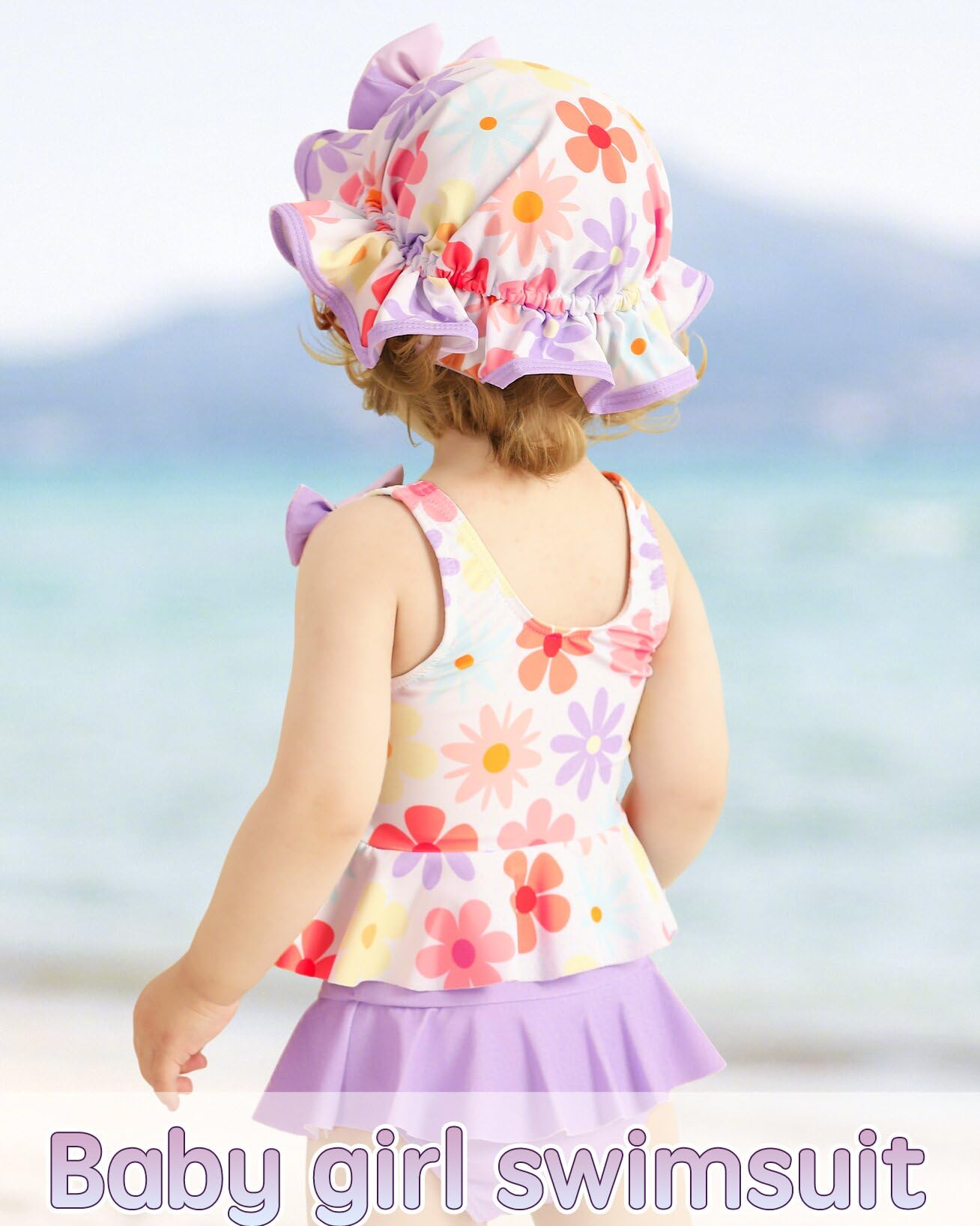 Mioglrie Toddler Bathing Suit Girl 3T 4T Swimsuit Girls Toddler Beach Swim Suit 2 Piece Purple Floral Bikini Summer Swimwear Tan