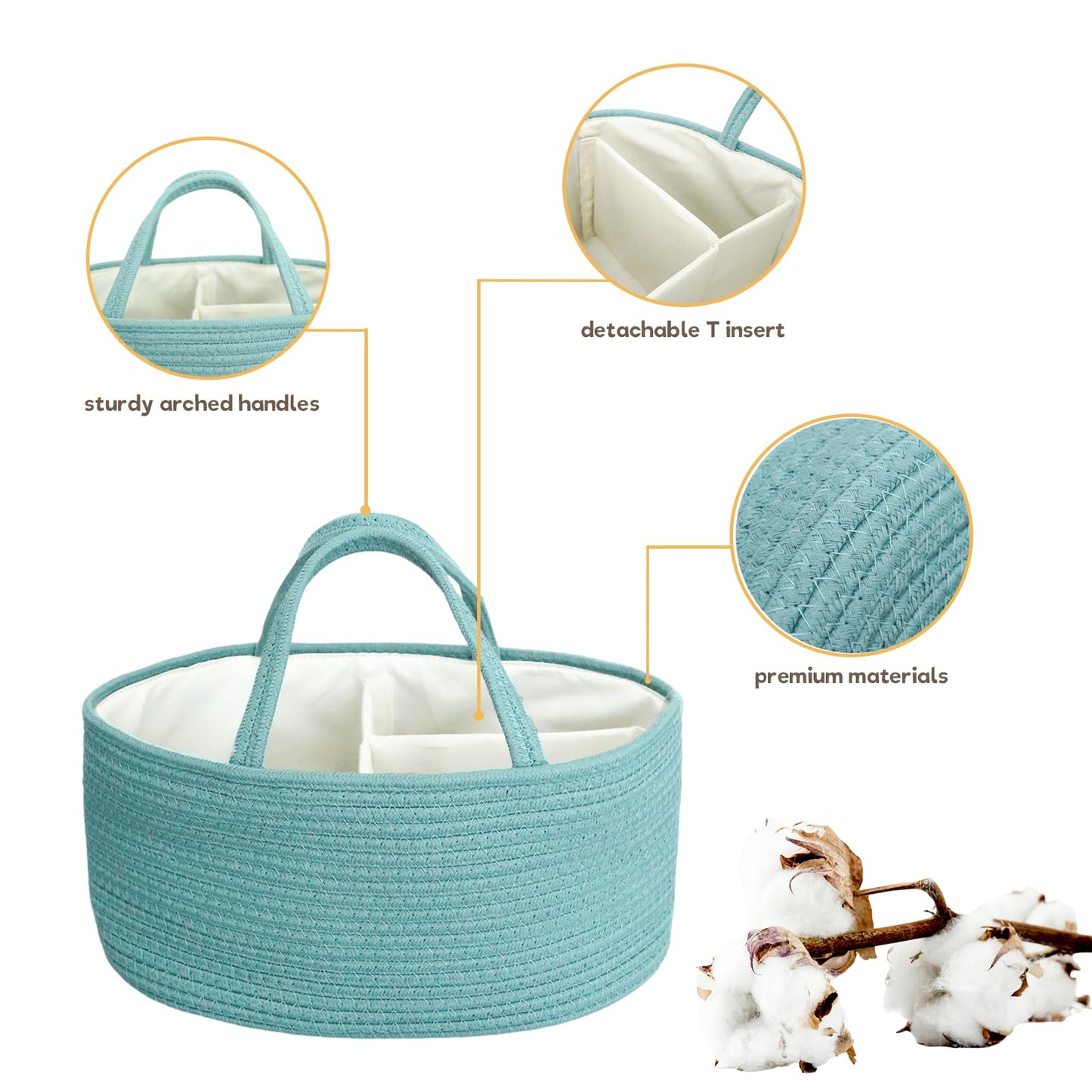 Baby Diaper Caddy Organizer, Large Cotton Rope Nursery Diaper Basket, Changing Table Organizer, Portable Tote Bag With Divider,