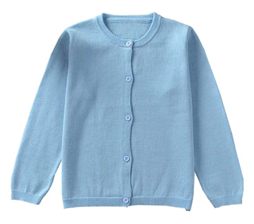 Gsvibk Girls Cardigan Long Sleeve Crewneck Cardigans Solid Knit Button Sweater Cardigan Baby Girl 2-3Y Blue 6112