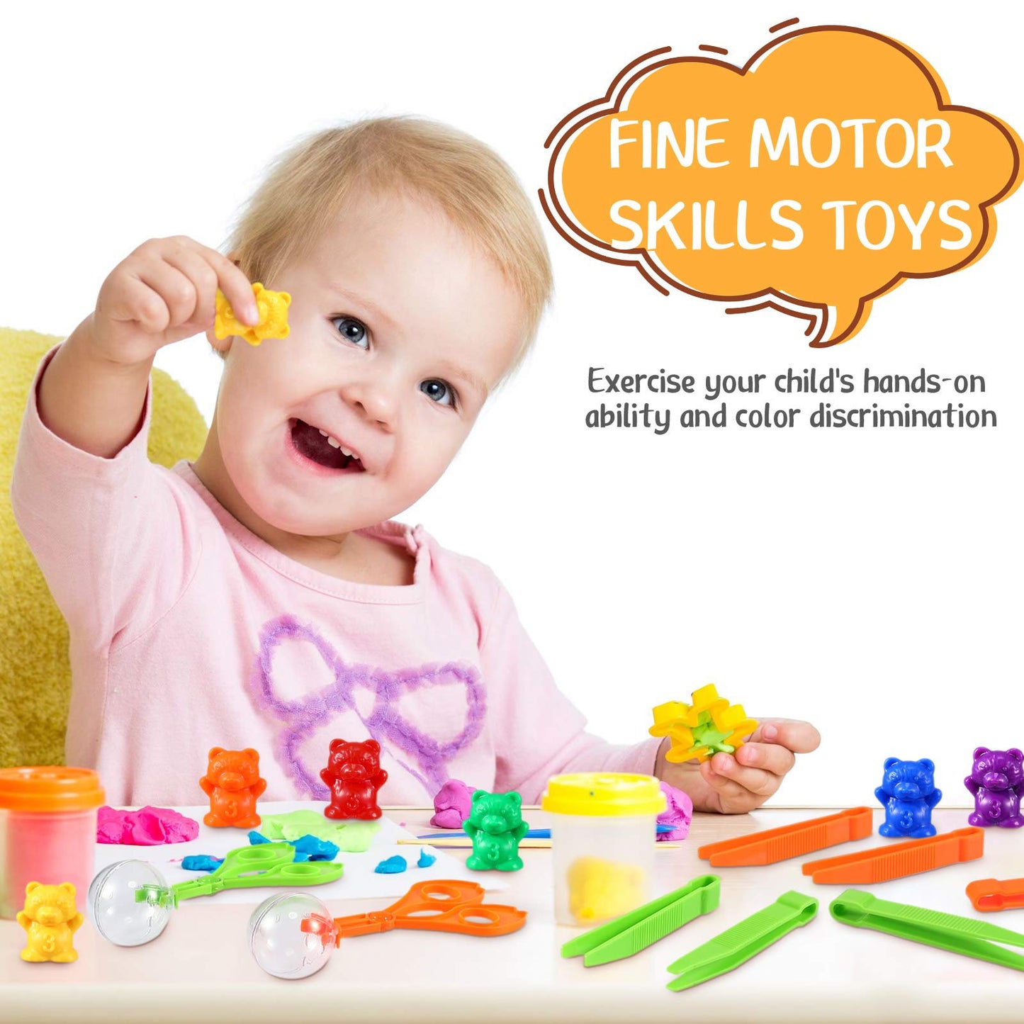 74 Pieces Counting Sorting Bears Fine Motor Skills Handy Scoopers Set Includes 60 Cute Rainbow Sorting Bears, 6 Jumbo Tweezers,