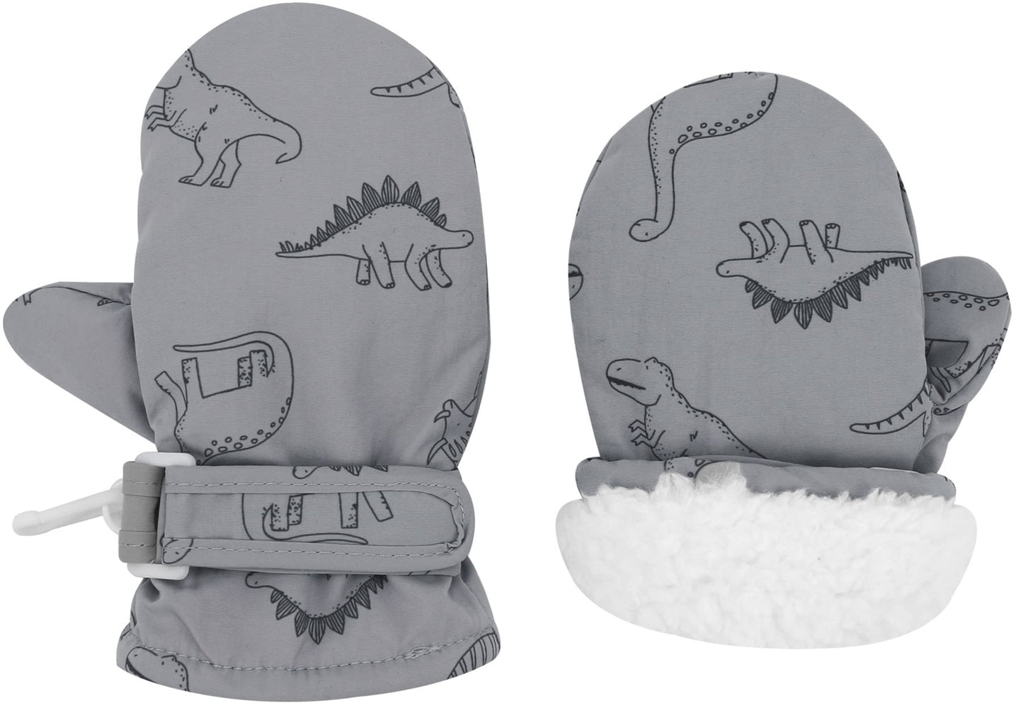 Infant Baby Toddler Kids Winter Mittens Lined Fleece Warm Waterproof Ski Snow Gloves For Boys Girls Grey Dino 6-24 Months