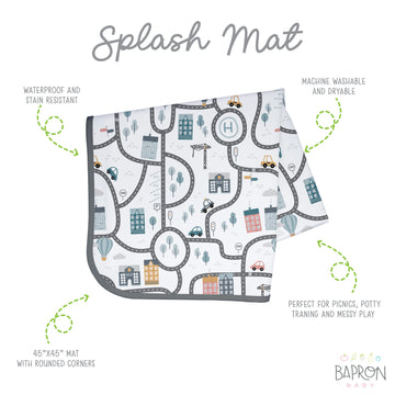 Bapronbaby Tiny Town Splash Mat - Waterproof Catch-All For Under High Chairs, Floors, Tables, Playtime Or Arts & Crafts - Machin