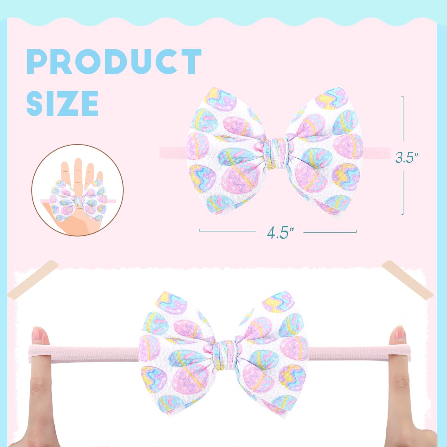Yanjie Easter Bows For Baby Girls Rabbit Egg Bow For Newborn Infant Easter Bunny Ears Hairbands Nylon Pink Bow Headband Easter H