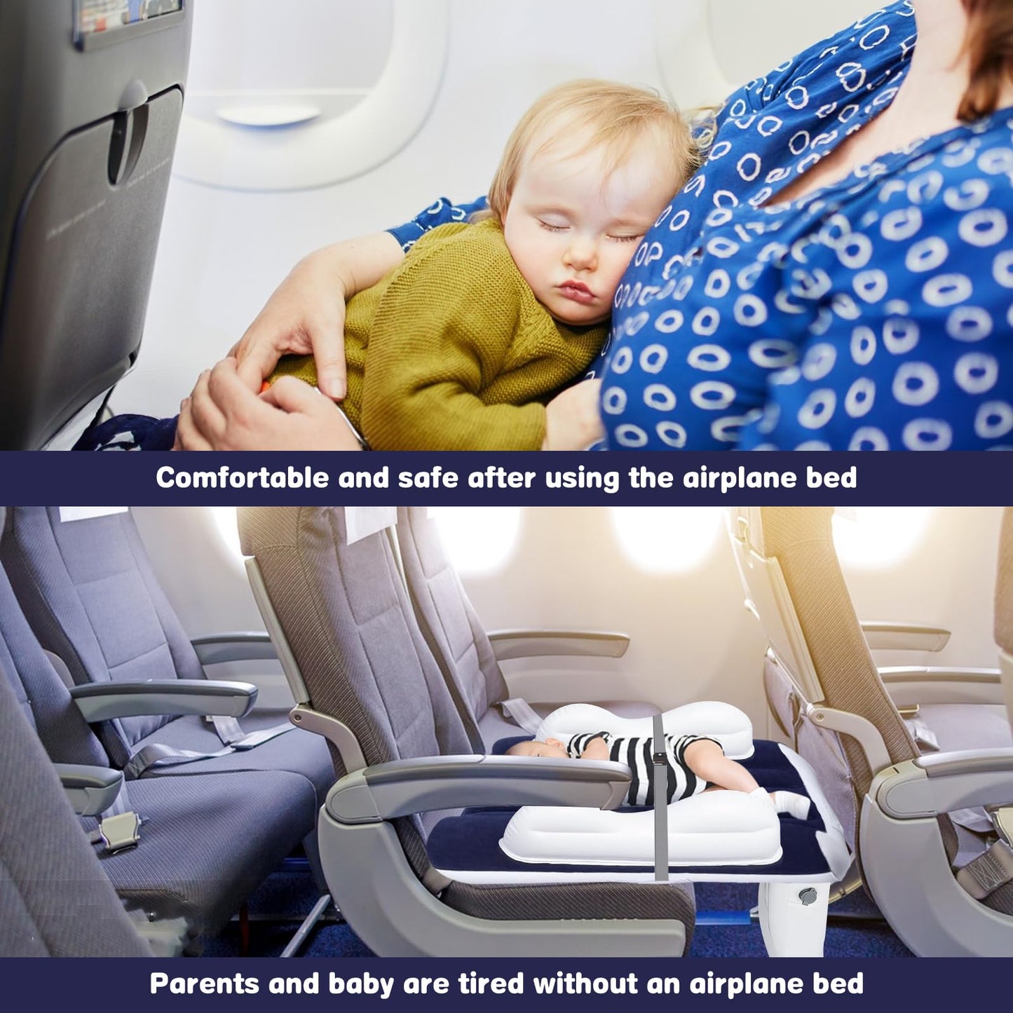 Singdur Inflatable Kid Airplane Bed,Airplane Travel Beds Kids 0-4 Years(Dark Blue),Inflatable Toddler Travel Bed With Pump,Seat