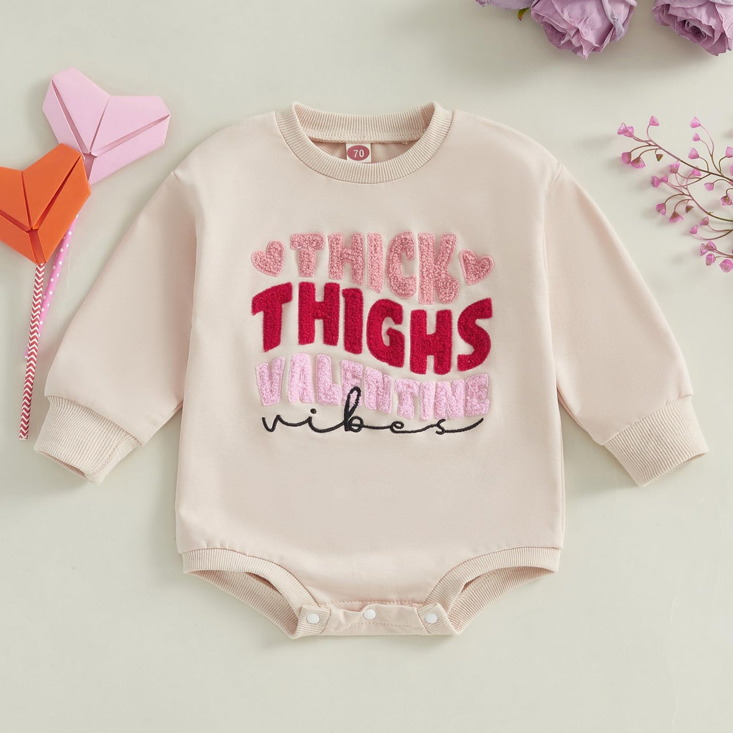 Fiomva Valentines Day Baby Girl Outfit Spring Fall Bubble Romper Infant Oversized Sweatshirt Cute Toddler Sweater Clothes (G Thi