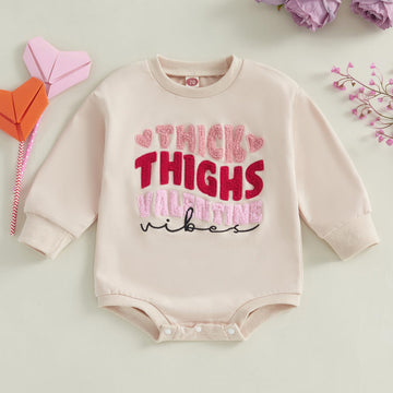 Fiomva Valentines Day Baby Girl Outfit Spring Fall Bubble Romper Infant Oversized Sweatshirt Cute Toddler Sweater Clothes (G Thi