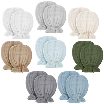 Jeere Sweet Color Newborn Baby Muslin Mittens 0-6 Months No Scratch Elastic Wrist Soft Breathable Gloves Bulk Cotton for Infant 