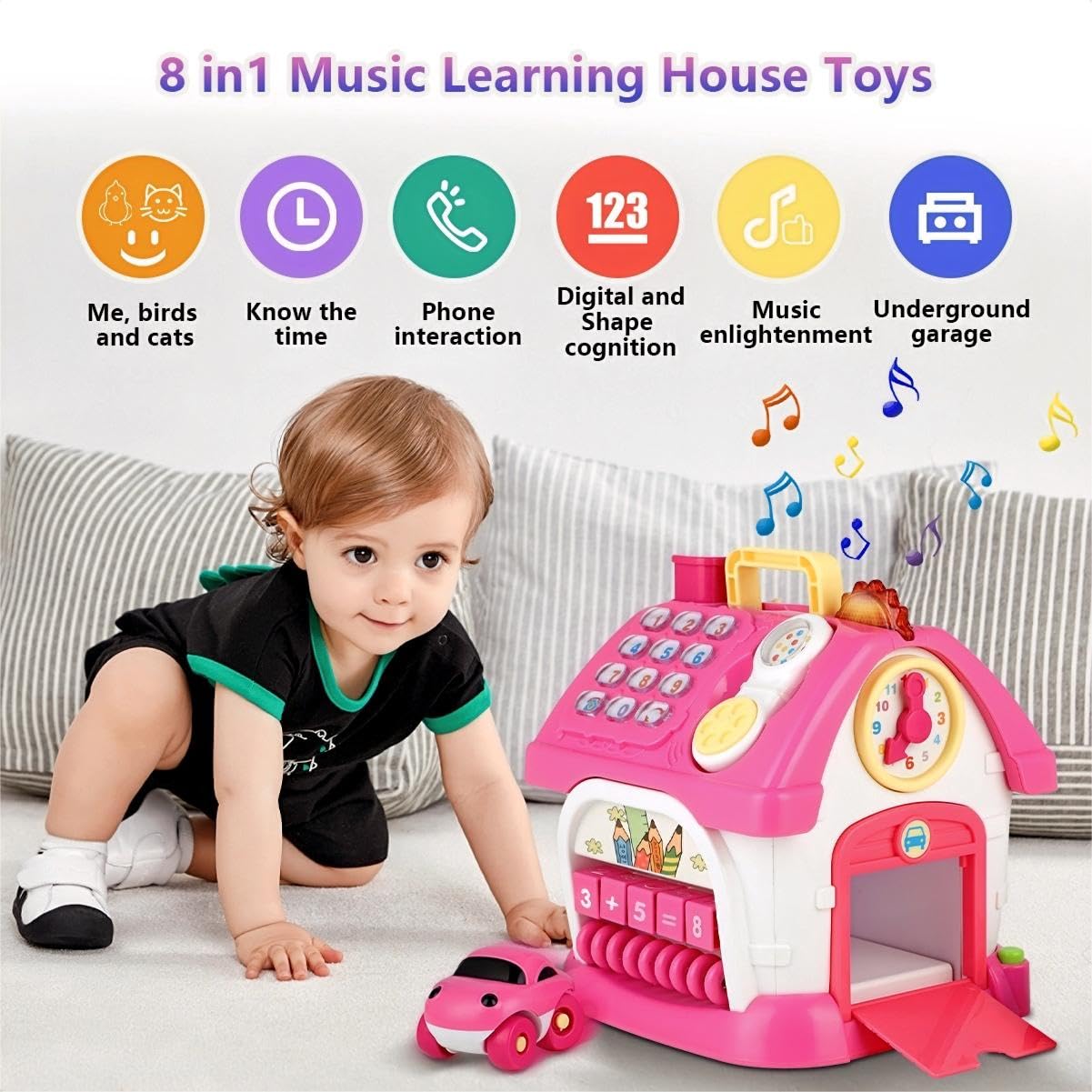 OKREVIEW Toys for 1+ Year Old Girls - Montessori Musical Toys for Toddlers Age 1-2, 8-in-1 Multi-Functional House Toys with Soun