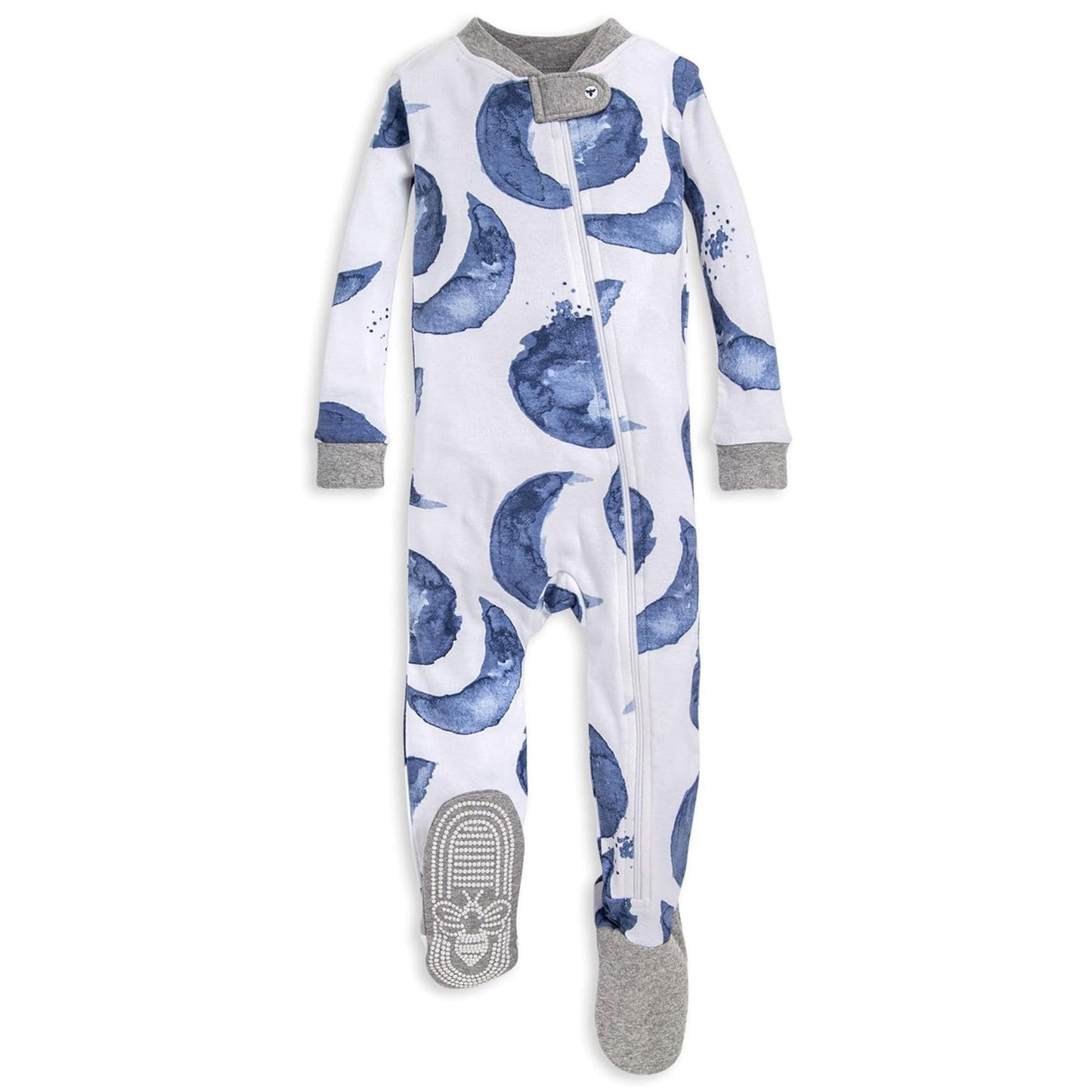 Burt'S Bees Baby Baby Boys Pajamas, Zip-Front Non-Slip Footed Pjs, Organic Cotton And Toddler Sleepers, Indigo Hello Moon, 12 Mo