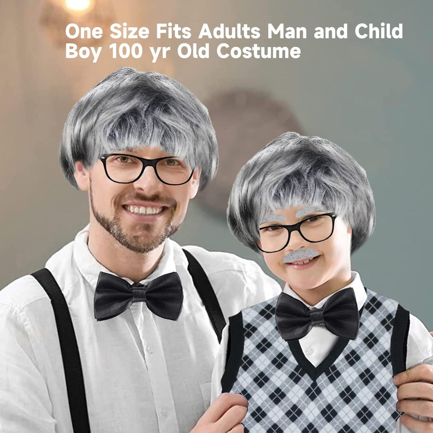 Attbea Old Man Costume Wig For Kids 100 Days Of School Costume For Boys Old People Costume Set For Adults Men Halloween Costume