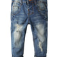 Kidscool Space Baby Girl Boy Jean,D Ring Elastic Band Inside Ripped Denim Pants,Blue,12-18 Months