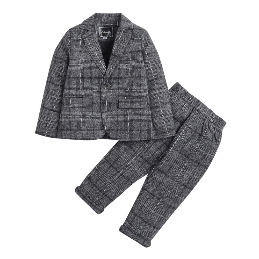Hopscotch Polyester Blend Boys Check Print Straight Fit Formal Set In Grey Color For Ages 34 Years