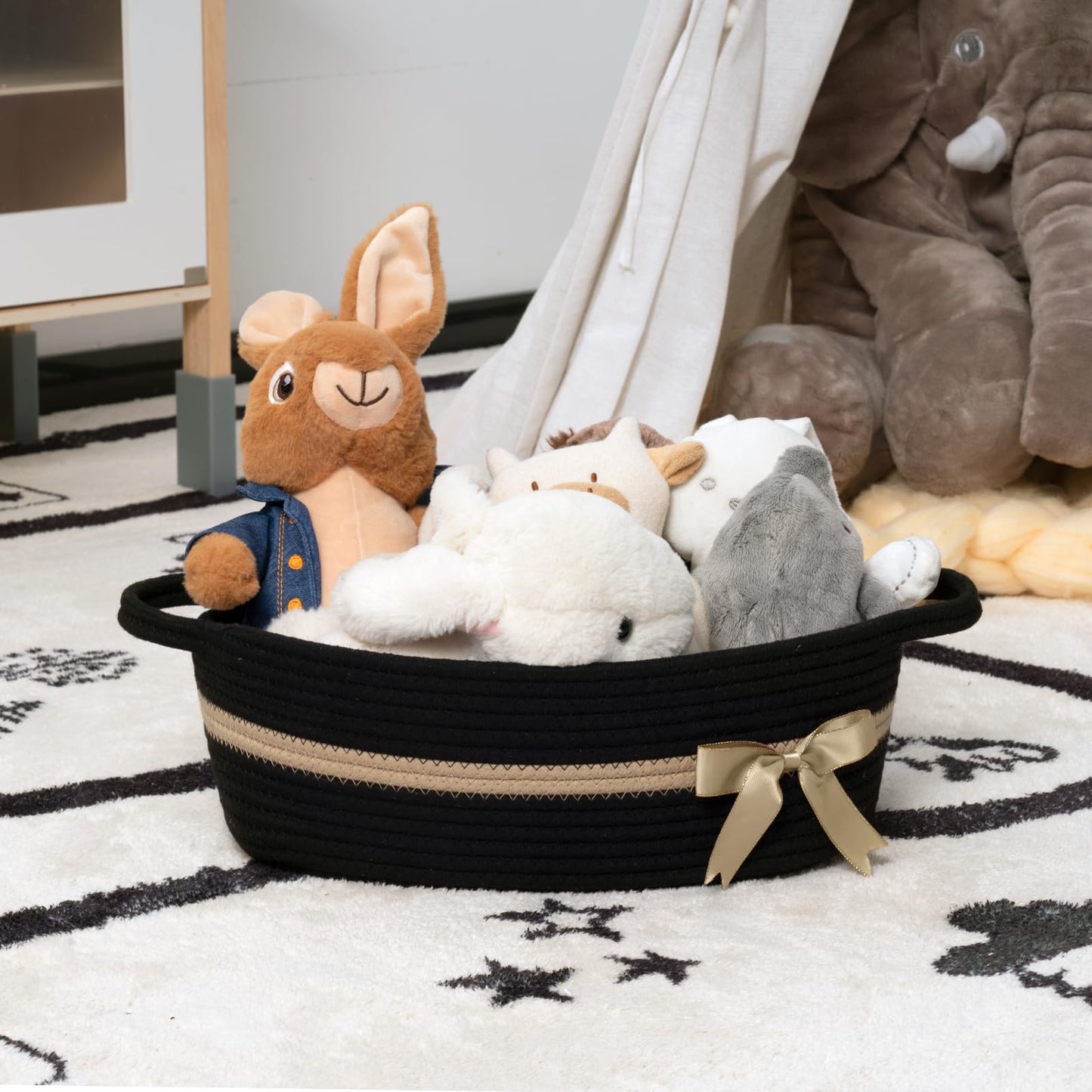 Chicvita Baby Gift Basket Small Woven Baskets For Organizing, Black Storage Basket For Toys, Towels, Diapers, Decorative Basket