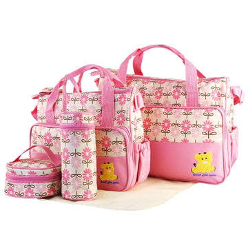 Imountek Diaper Bags Tote,5Pcs Baby Diaper Convertible Baby Bags With Changing Pad & Insulated Pockets For Mom, Multifunction Mo