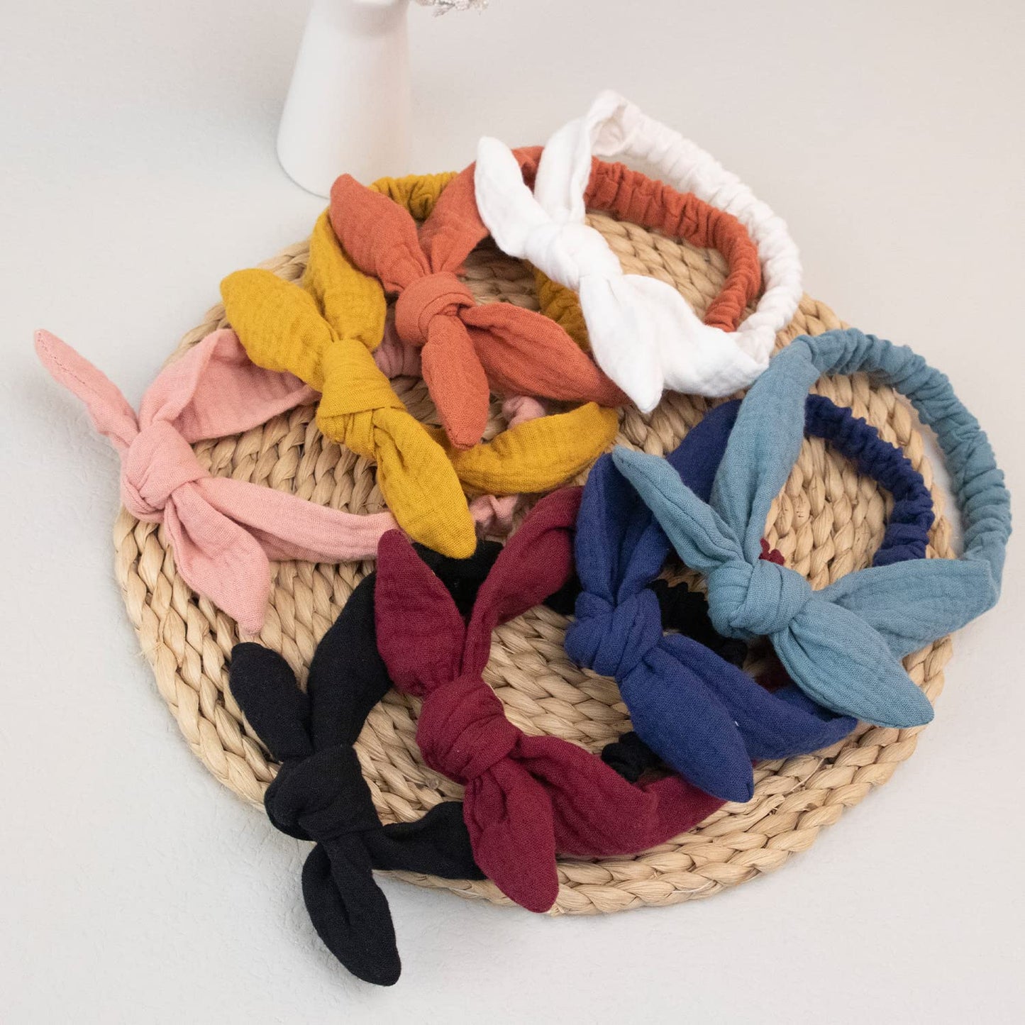 Xima Headbands For Girls, 8Pcs Cotton Rabbit Ears Hairbands For Toddlers Teens Children, Removable Rabbit Ear Bows Kids Hair Acc