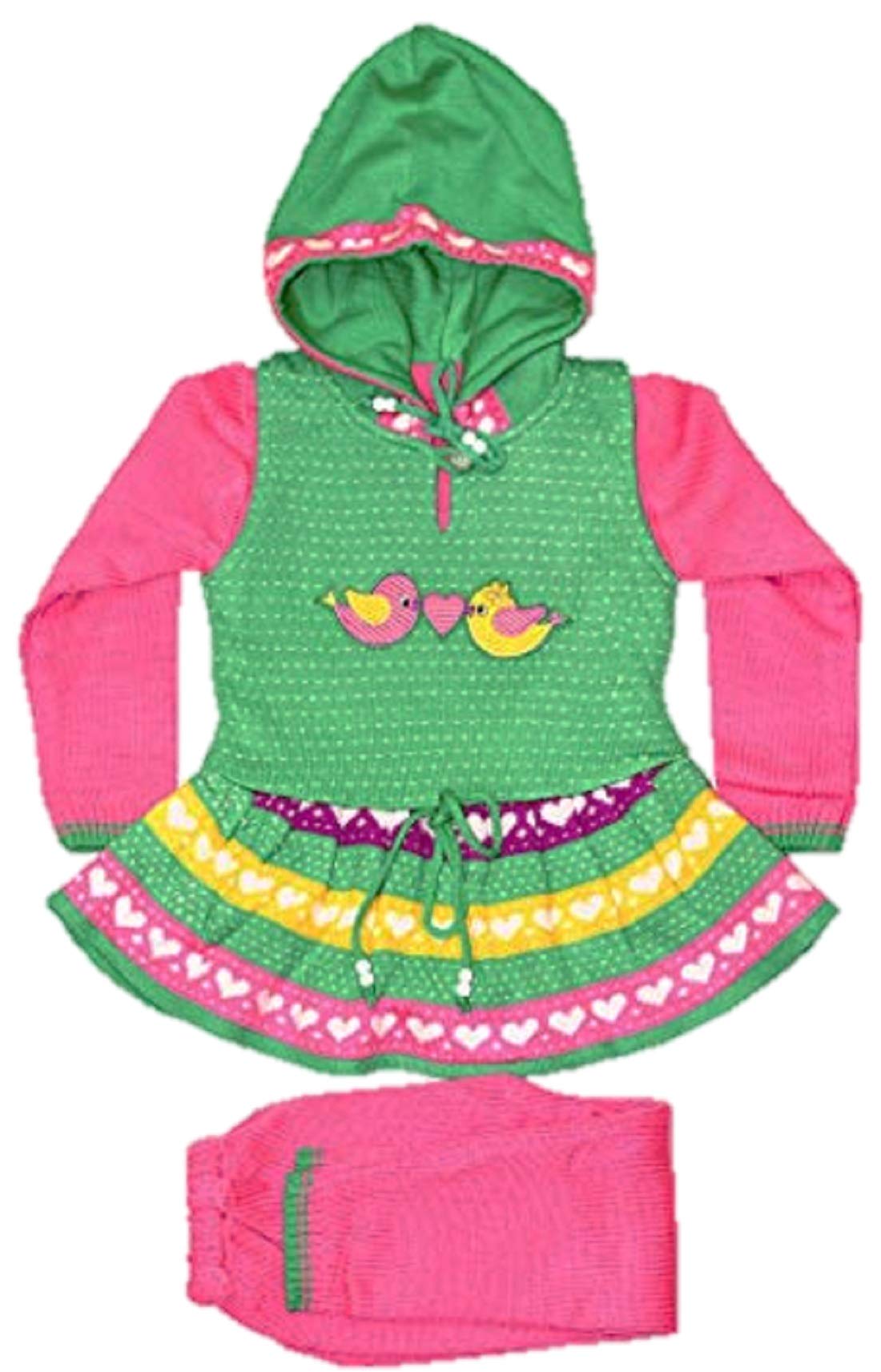 Frolic Girls Designer Sweater Warm Woollen Winter Hoodie Pajami Frock Set Green Pink G170 (22)